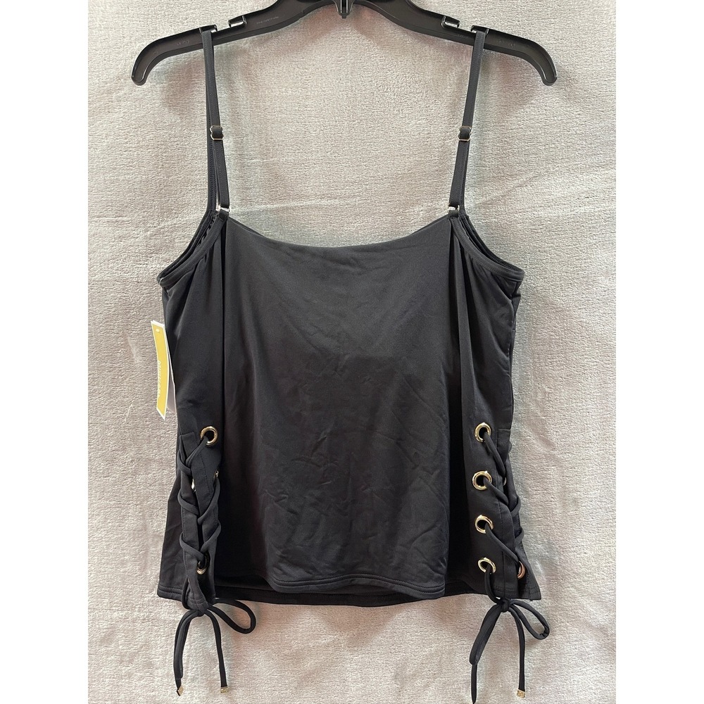 NWT Michael Michael Kors Black Lace Up Side Tankini Top Womens Size L NEW $130 - Picture 8 of 11